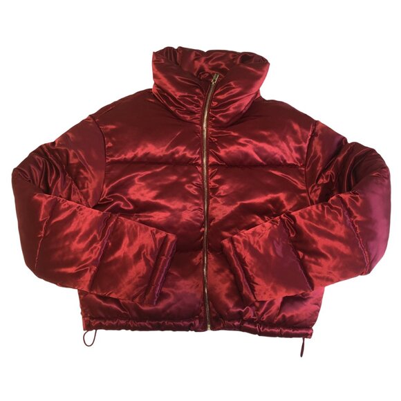 Avec Les Filles Satin Puffer Jacket M Red Glam Dark Romantic - Picture 1 of 15
